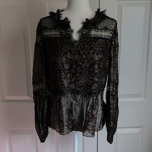 Elie Tahari Black And Gold Silk Blouse